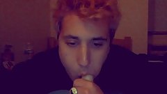 Young White Teen Pink Hair Sucks Dick Dildo and Cums Big Cock