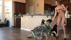 Miss Stacy gives the dogs peanut butter naked.