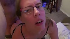 Nerdy long legged blonde loves a hard cock