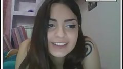 Slim brunette Italian girl showing boobs and butt on videochat
