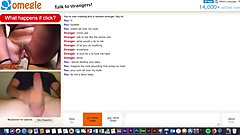 Omegle girl uses brush handle to scoop pussy cream back inside her