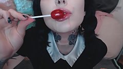 Wednesday addams cosplay lollipop oral fixation spit and tongue tease