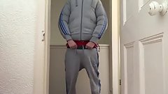 Teen Chav in puffa & Adidas tracksuit wank