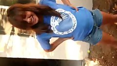 Sexy teen deliberately pisses her shorts on a dare