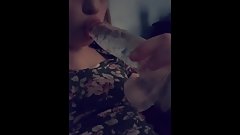 Slutty Teen sucks off her dildo