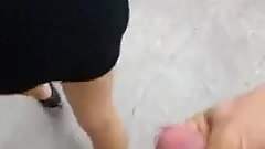 Candid teen walking cum spray public