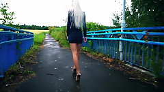 Very HOT russian teen in short dress, nylon, high heels