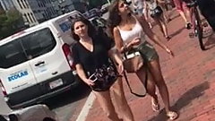 friends with beautiful buttocks and feet caught walking