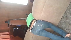 Teenage girl in jeans disciplined
