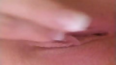 Tiffany quickly fingers her tight pink teen pussy